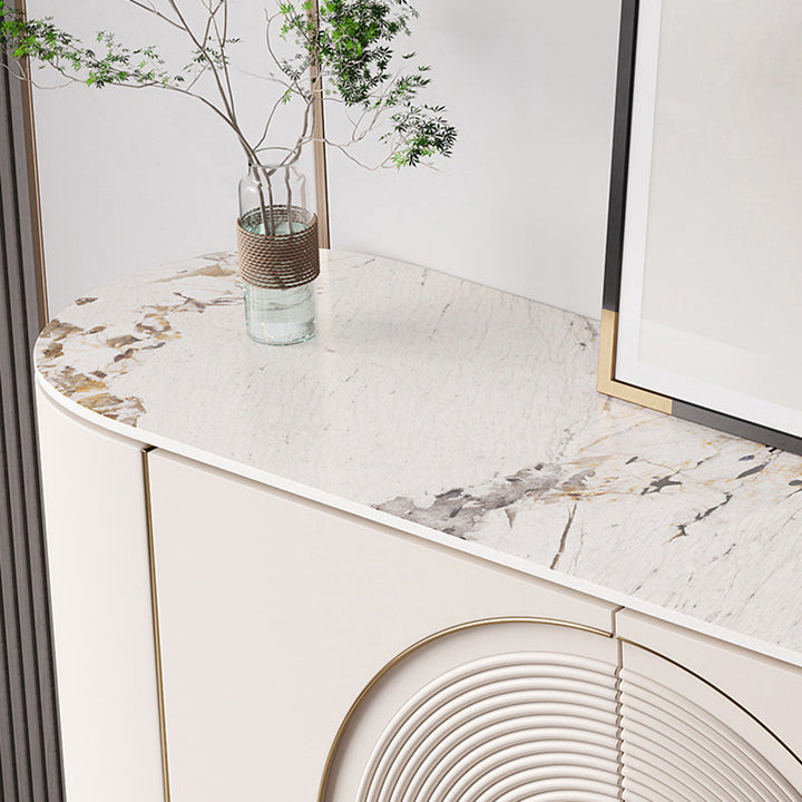 Modern Minimalist Round Rectangular Medium Density Fiberboard Stainless Steel Stone Slab Console Table 1-Cabinet For Entryways