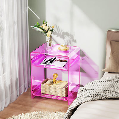Modern Minimalist Rectangular Acrylic Nightstand 3-Tier For Bedroom