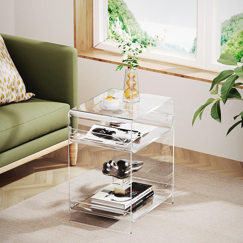 Modern Minimalist Rectangular Acrylic Nightstand 3-Tier For Bedroom