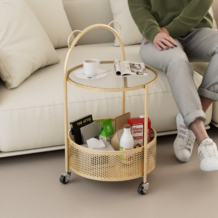 Table d'appoint cylindrique minimaliste moderne en acier au carbone et verre, 1 niveau, pour salon 