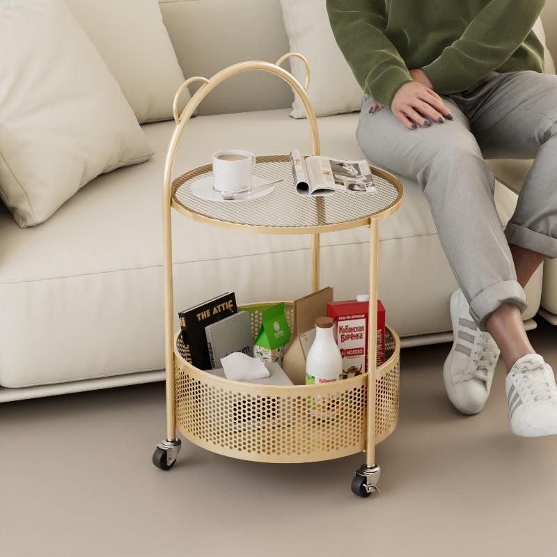 Modern Minimalist Cylindrical Carbon Steel Glass Side Table 1-Tier For Living Room