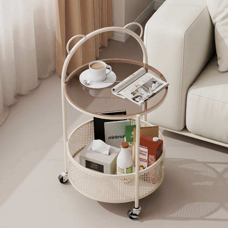 Modern Minimalist Cylindrical Carbon Steel Glass Side Table 1-Tier For Living Room