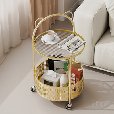 Modern Minimalist Cylindrical Carbon Steel Glass Side Table 1-Tier For Living Room