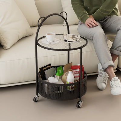 Modern Minimalist Cylindrical Carbon Steel Glass Side Table 1-Tier For Living Room