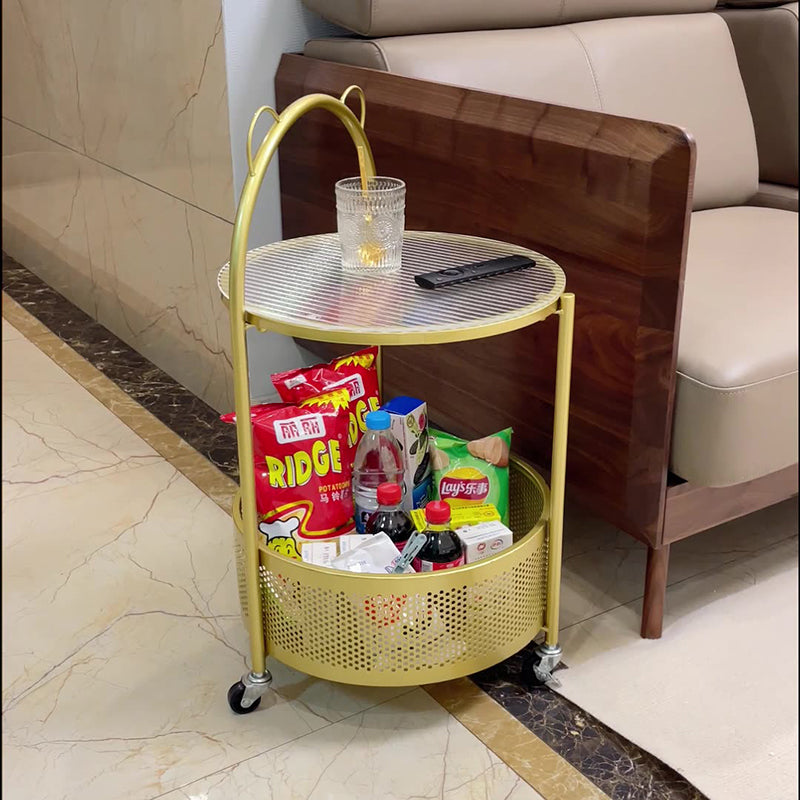Modern Minimalist Cylindrical Carbon Steel Glass Side Table 1-Tier For Living Room
