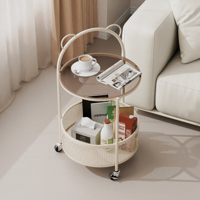 Modern Minimalist Cylindrical Carbon Steel Glass Side Table 1-Tier For Living Room