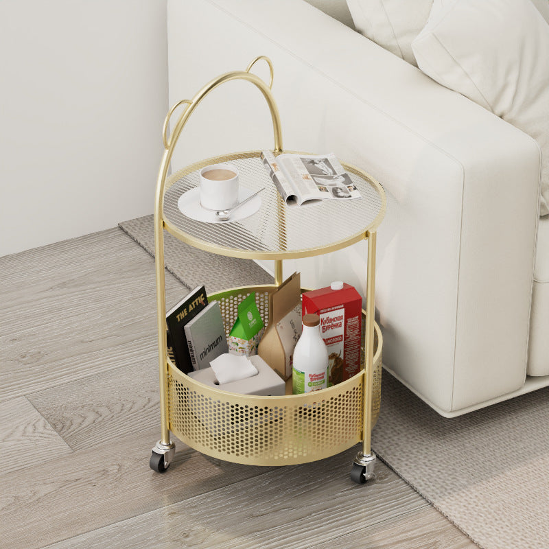 Modern Minimalist Cylindrical Carbon Steel Glass Side Table 1-Tier For Living Room