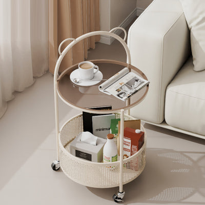 Modern Minimalist Cylindrical Carbon Steel Glass Side Table 1-Tier For Living Room