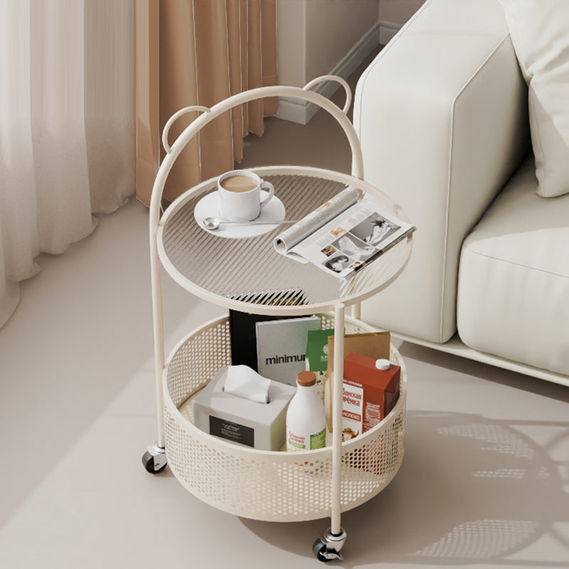 Modern Minimalist Cylindrical Carbon Steel Glass Side Table 1-Tier For Living Room