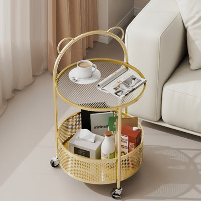 Modern Minimalist Cylindrical Carbon Steel Glass Side Table 1-Tier For Living Room