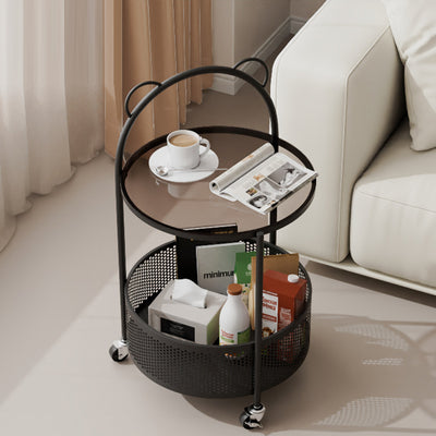 Modern Minimalist Cylindrical Carbon Steel Glass Side Table 1-Tier For Living Room