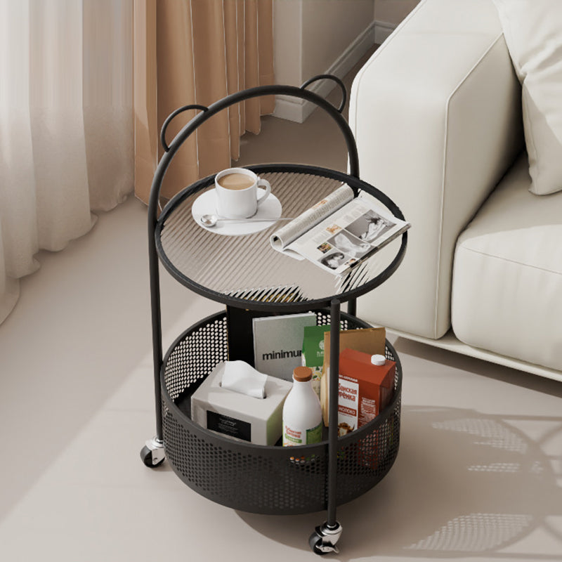 Modern Minimalist Cylindrical Carbon Steel Glass Side Table 1-Tier For Living Room