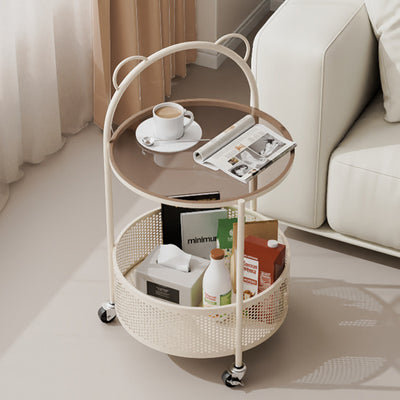 Modern Minimalist Cylindrical Carbon Steel Glass Side Table 1-Tier For Living Room