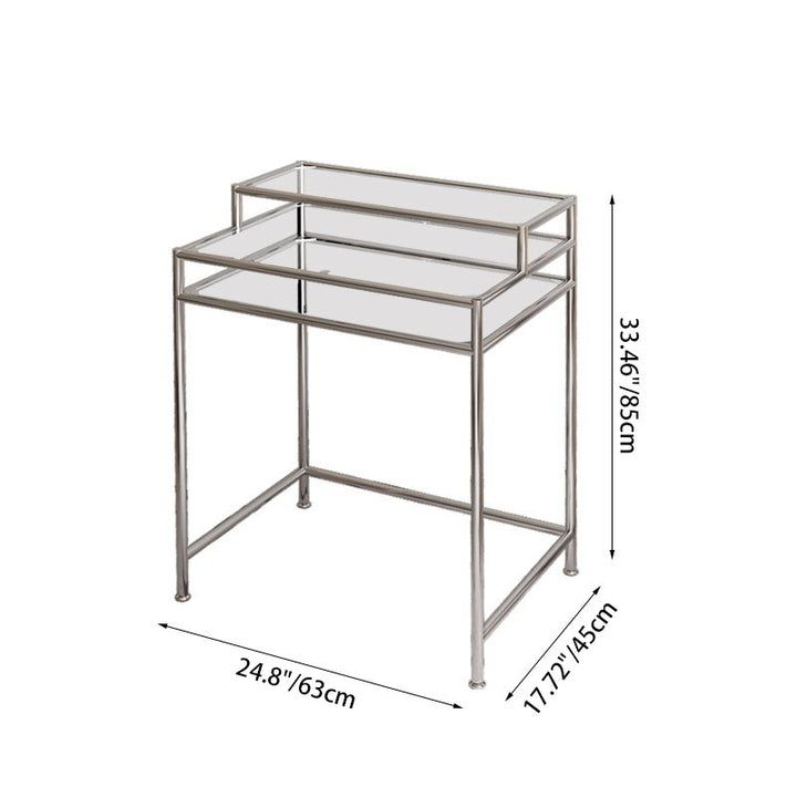 Contemporary Industrial Rectangular Stainless Steel Glass Makeup Vanity 3-Tier For Bedroom