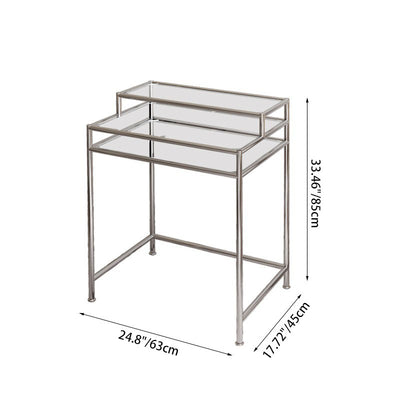 Contemporary Industrial Rectangular Stainless Steel Glass Makeup Vanity 3-Tier For Bedroom