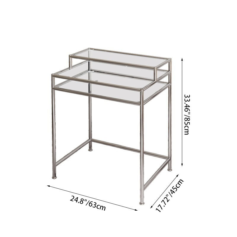 Contemporary Industrial Rectangular Stainless Steel Glass Makeup Vanity 3-Tier For Bedroom