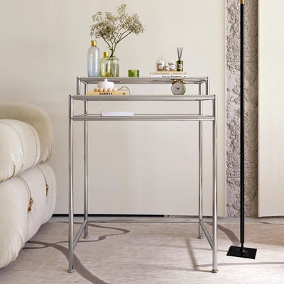 Contemporary Industrial Rectangular Stainless Steel Glass Makeup Vanity 3-Tier For Bedroom