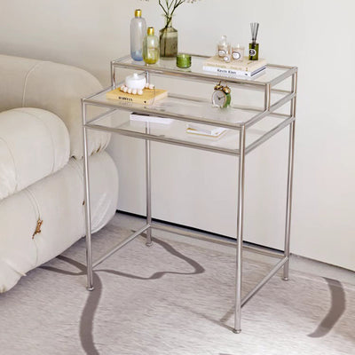 Contemporary Industrial Rectangular Stainless Steel Glass Makeup Vanity 3-Tier For Bedroom
