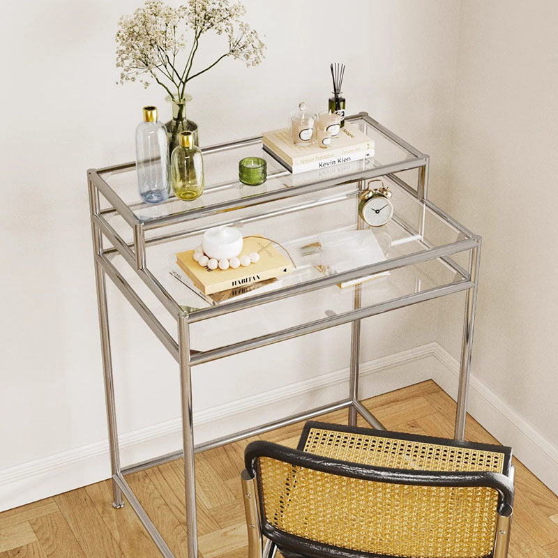 Contemporary Industrial Rectangular Stainless Steel Glass Makeup Vanity 3-Tier For Bedroom
