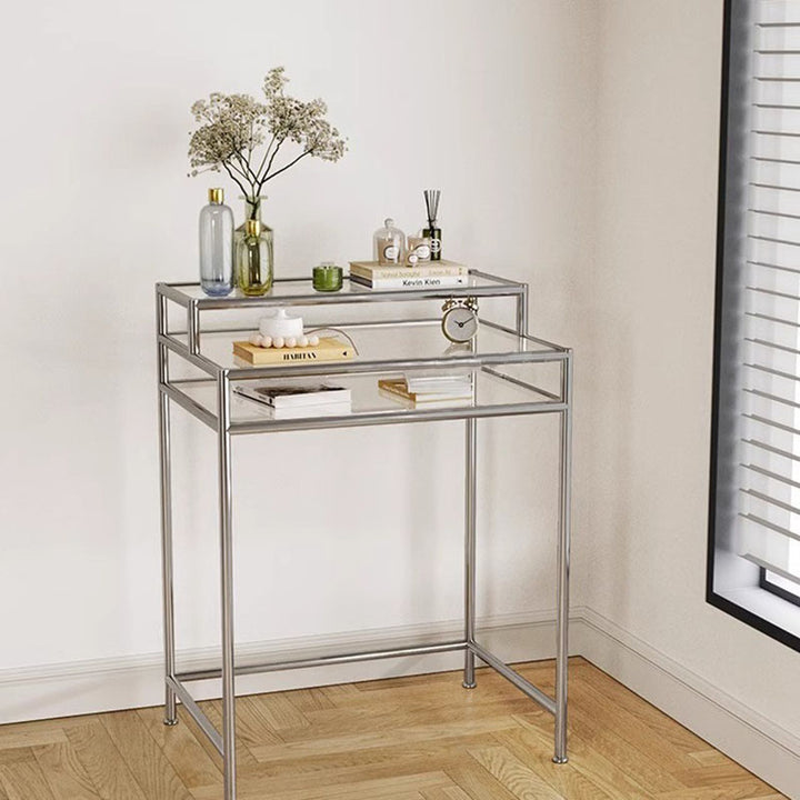 Contemporary Industrial Rectangular Stainless Steel Glass Makeup Vanity 3-Tier For Bedroom