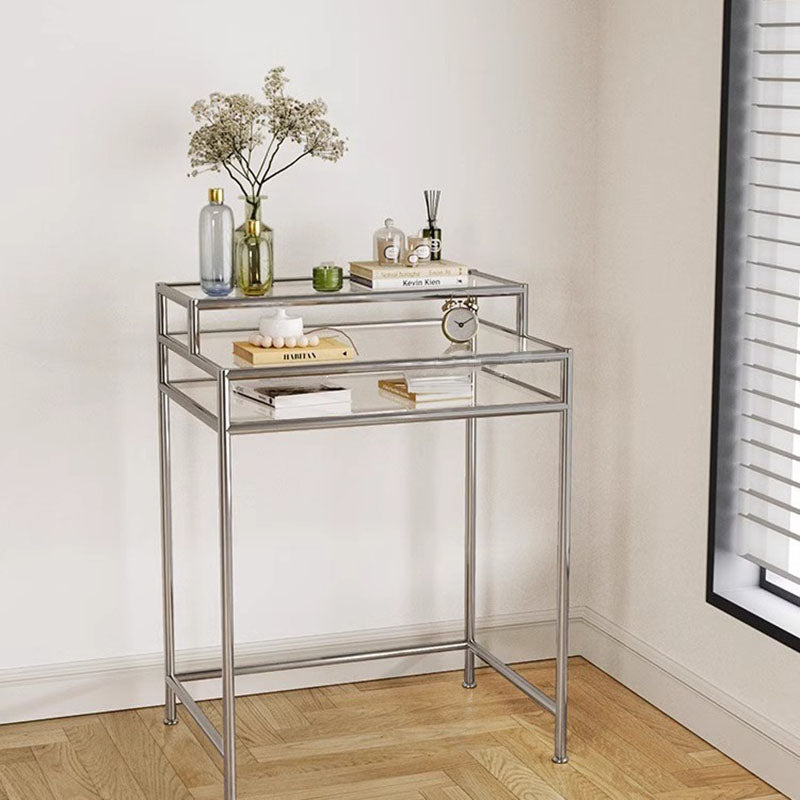 Contemporary Industrial Rectangular Stainless Steel Glass Makeup Vanity 3-Tier For Bedroom