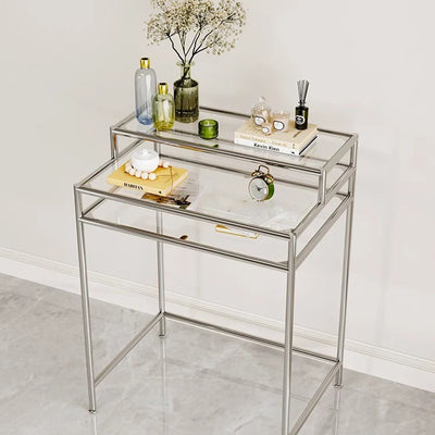 Contemporary Industrial Rectangular Stainless Steel Glass Makeup Vanity 3-Tier For Bedroom