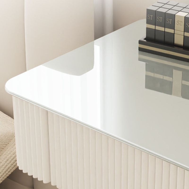Moderner minimalistischer rechteckiger runder Schminktisch aus gehärtetem Glas, PP und Kohlenstoffstahl mit 2 Schubladen für das Schlafzimmer 