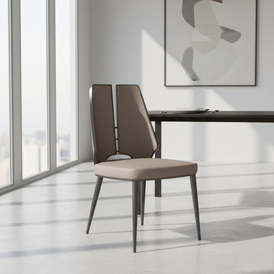 Contemporary Luxury Patchwork Curved Rectangular Microfiber Leather Genuine Leather Stainless Steel Dining Chair Backrest Armless For Dining Room