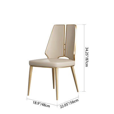Contemporary Luxury Patchwork Curved Rectangular Microfiber Leather Genuine Leather Stainless Steel Dining Chair Backrest Armless For Dining Room