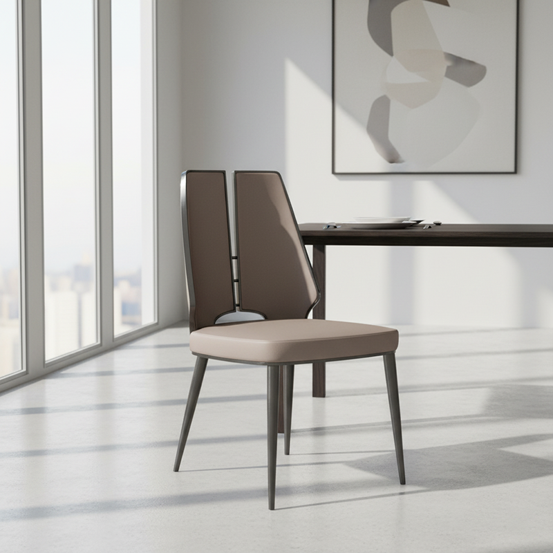 Contemporary Luxury Patchwork Curved Rectangular Microfiber Leather Genuine Leather Stainless Steel Dining Chair Backrest Armless For Dining Room