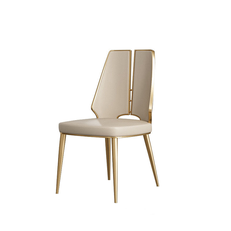 Contemporary Luxury Patchwork Curved Rectangular Microfiber Leather Genuine Leather Stainless Steel Dining Chair Backrest Armless For Dining Room