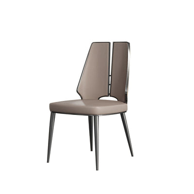 Contemporary Luxury Patchwork Curved Rectangular Microfiber Leather Genuine Leather Stainless Steel Dining Chair Backrest Armless For Dining Room