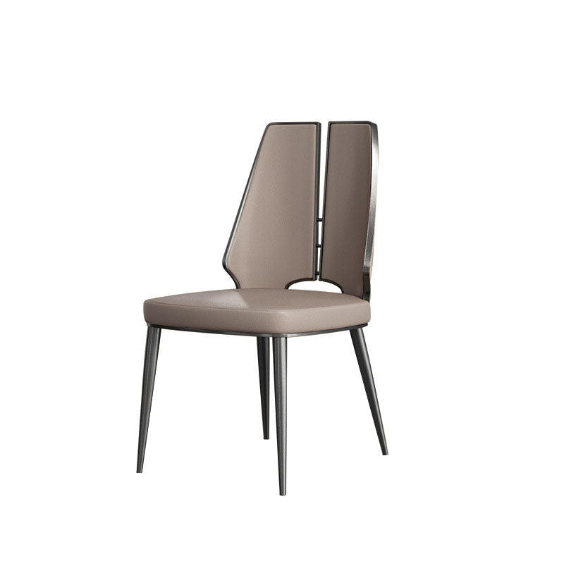 Contemporary Luxury Patchwork Curved Rectangular Microfiber Leather Genuine Leather Stainless Steel Dining Chair Backrest Armless For Dining Room