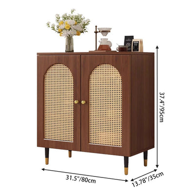 Traditional Japanese Rectangular Medium Density Fiberboard Solid Wood Rattan Storage Cabinet 4-Tier For Living Room