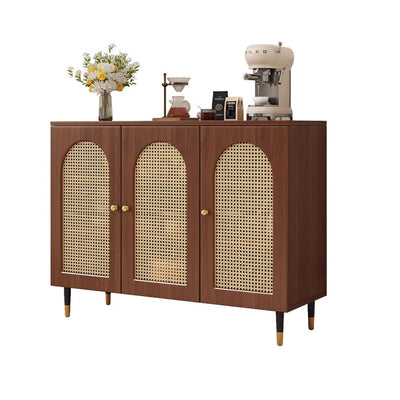 Traditional Japanese Rectangular Medium Density Fiberboard Solid Wood Rattan Storage Cabinet 4-Tier For Living Room