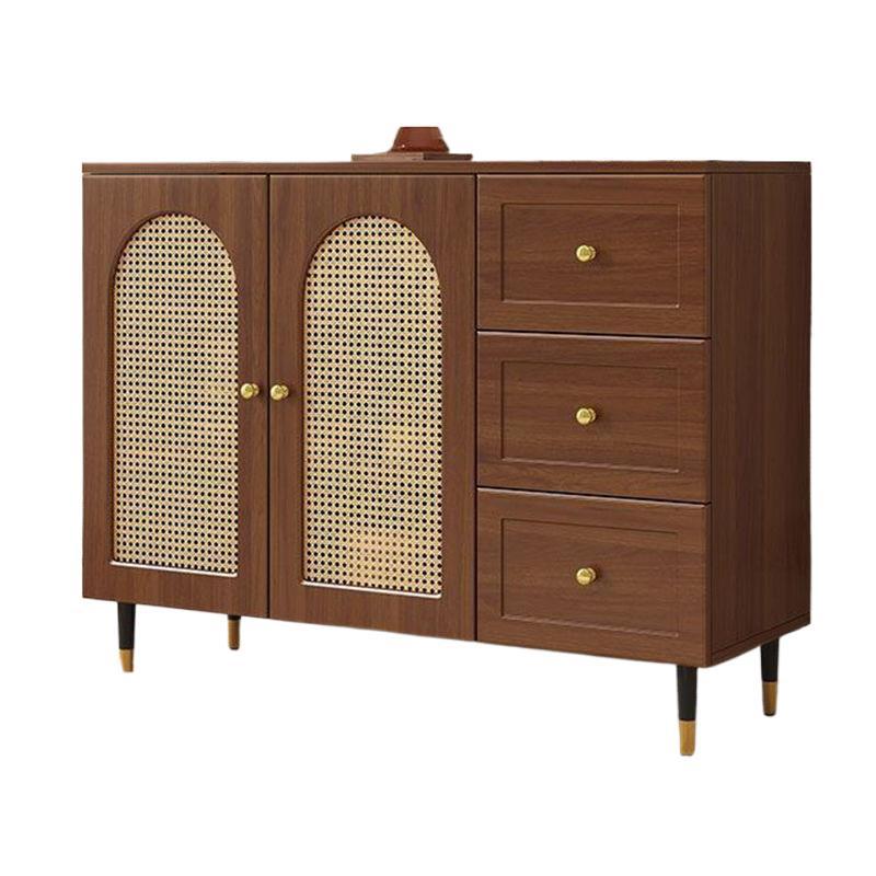 Traditional Japanese Rectangular Medium Density Fiberboard Solid Wood Rattan Storage Cabinet 4-Tier For Living Room