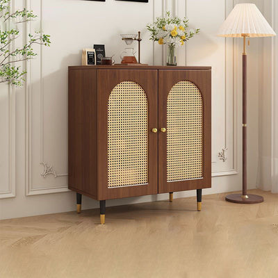Traditional Japanese Rectangular Medium Density Fiberboard Solid Wood Rattan Storage Cabinet 4-Tier For Living Room