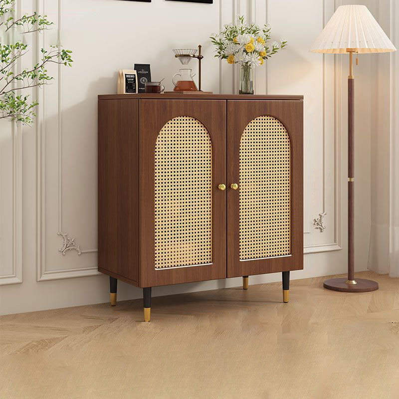 Traditional Japanese Rectangular Medium Density Fiberboard Solid Wood Rattan Storage Cabinet 4-Tier For Living Room