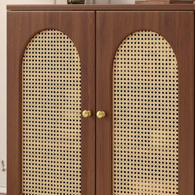 Traditional Japanese Rectangular Medium Density Fiberboard Solid Wood Rattan Storage Cabinet 4-Tier For Living Room