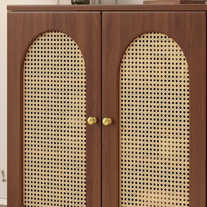Traditional Japanese Rectangular Medium Density Fiberboard Solid Wood Rattan Storage Cabinet 4-Tier For Living Room