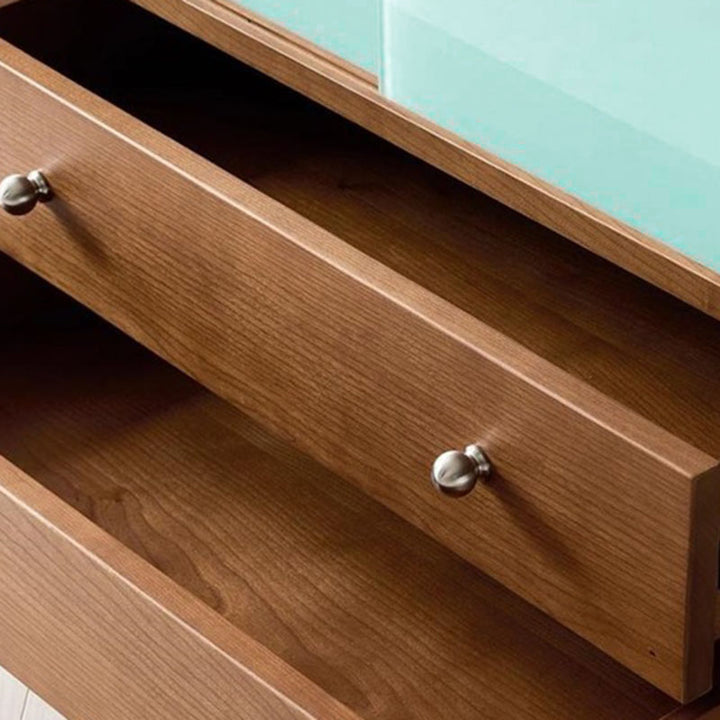 Meuble de rangement contemporain scandinave rectangulaire en bois massif, panneau de fibres à densité moyenne et acier inoxydable, à 2 tiroirs pour salon 