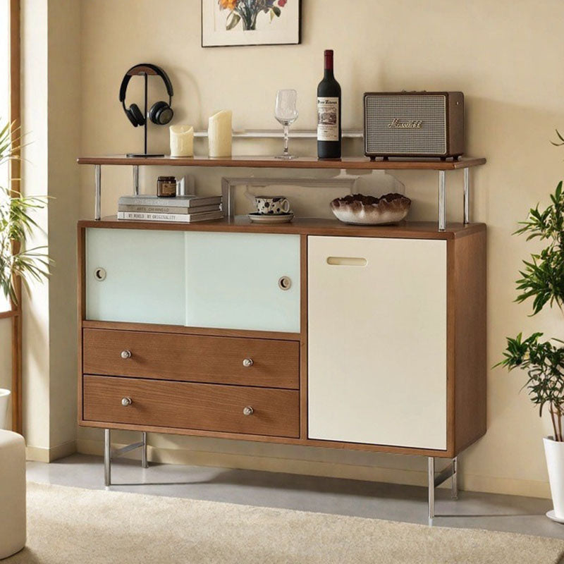 Contemporary Scandinavian Rectangular Solid Wood Medium Density Fiberboard Stainless Steel Storage Cabinet 2-Drawer For Living Room