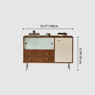 Contemporary Scandinavian Rectangular Solid Wood Medium Density Fiberboard Stainless Steel Storage Cabinet 2-Drawer For Living Room