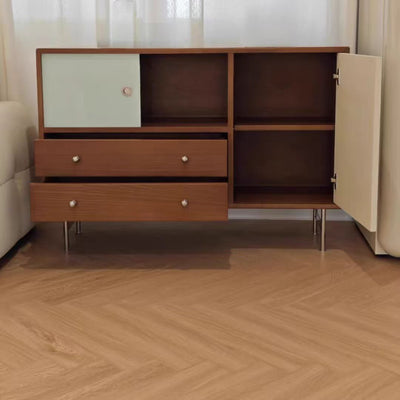 Contemporary Scandinavian Rectangular Solid Wood Medium Density Fiberboard Stainless Steel Storage Cabinet 2-Drawer For Living Room
