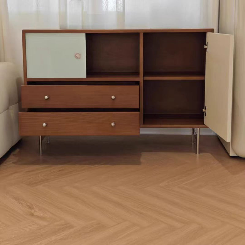 Contemporary Scandinavian Rectangular Solid Wood Medium Density Fiberboard Stainless Steel Storage Cabinet 2-Drawer For Living Room