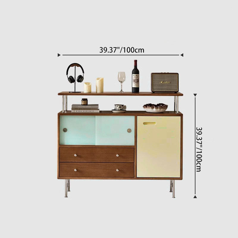 Meuble de rangement contemporain scandinave rectangulaire en bois massif, panneau de fibres à densité moyenne et acier inoxydable, à 2 tiroirs pour salon 