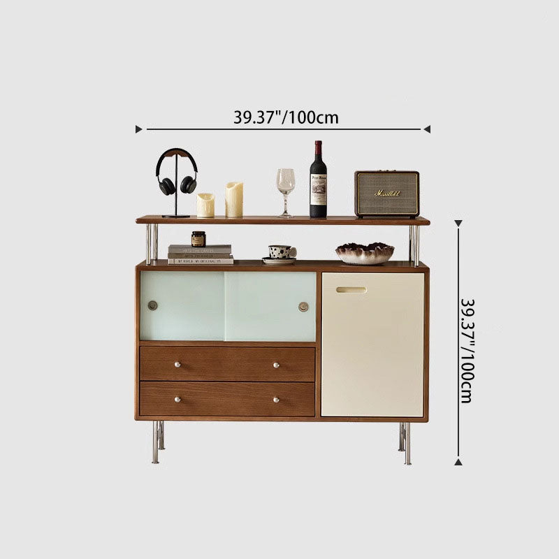 Contemporary Scandinavian Rectangular Solid Wood Medium Density Fiberboard Stainless Steel Storage Cabinet 2-Drawer For Living Room