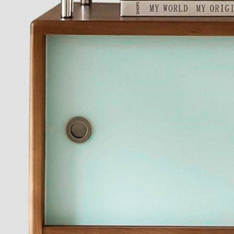 Meuble de rangement contemporain scandinave rectangulaire en bois massif, panneau de fibres à densité moyenne et acier inoxydable, à 2 tiroirs pour salon 