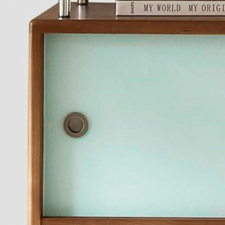 Meuble de rangement contemporain scandinave rectangulaire en bois massif, panneau de fibres à densité moyenne et acier inoxydable, à 2 tiroirs pour salon 