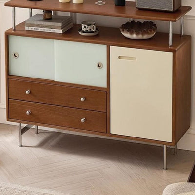 Contemporary Scandinavian Rectangular Solid Wood Medium Density Fiberboard Stainless Steel Storage Cabinet 2-Drawer For Living Room